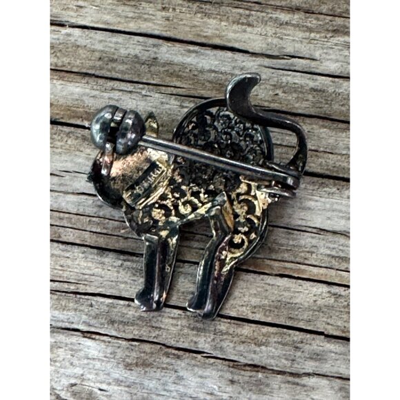 Vintage Sterling Silver Cat Pin Brooch With Red Rhinestone Eye - Picture 3 of 6